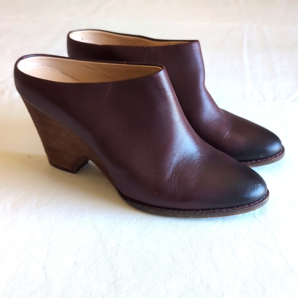 Kelsi Dagger Brooklyn Heeled Mules Deep Maroon Leather Women's Size 10